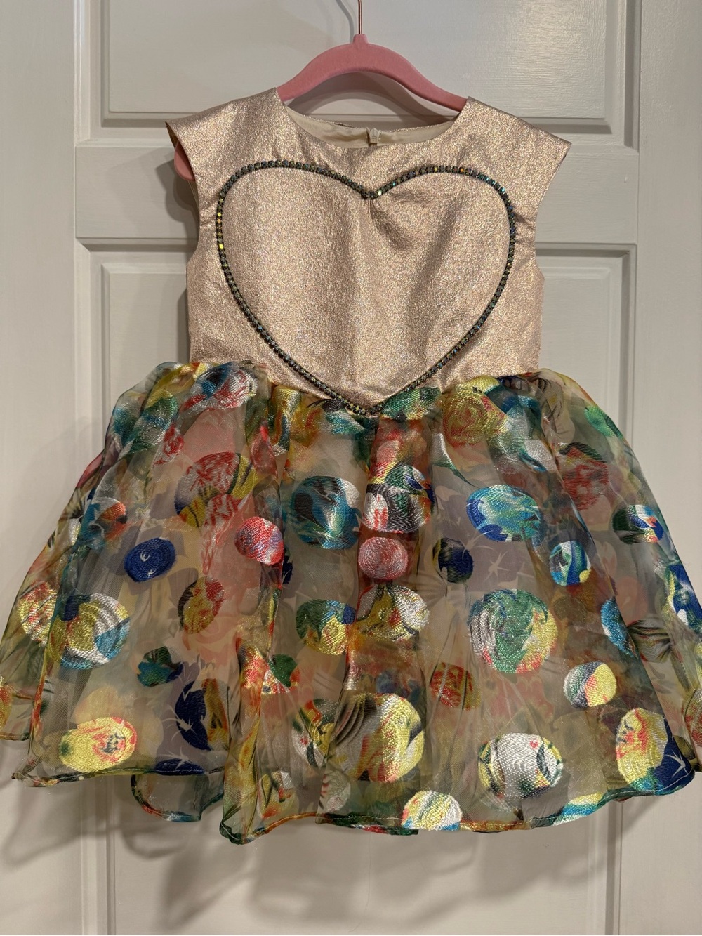 HalaBaloo Girls Party Dress 4T Metallic Heart Tulle Dress Gold Pink